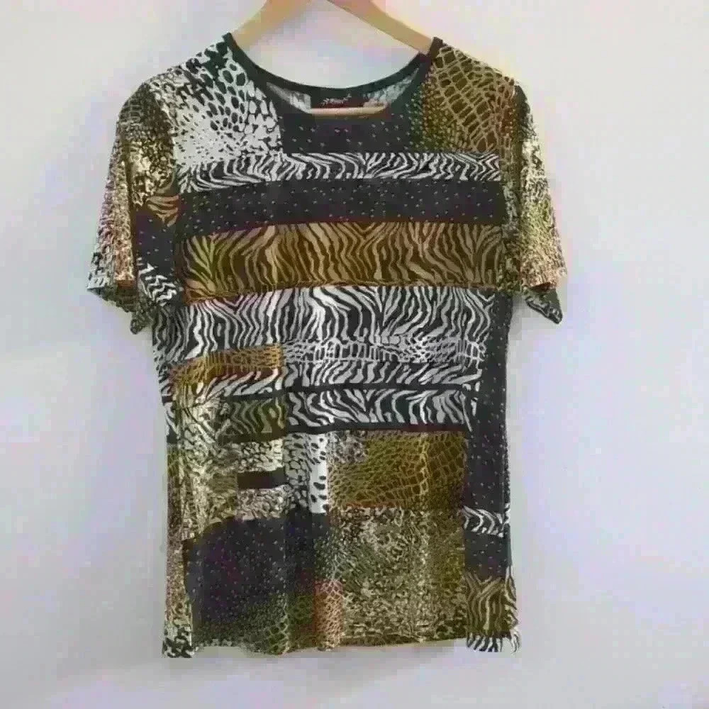 🌴2/$25🌴FIORI |  Women's Black/White/Tan Animal Print Short Sleeve Top